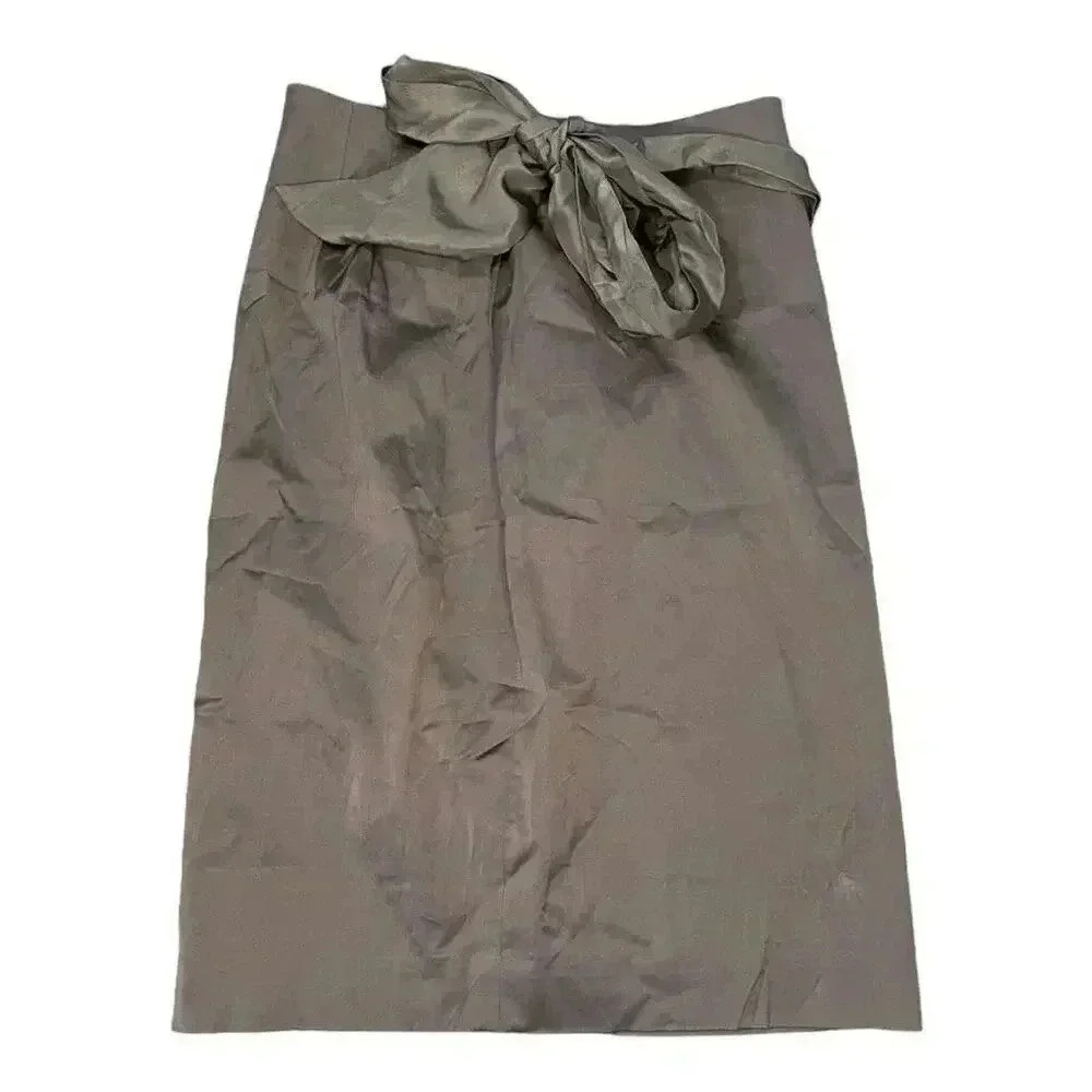 Ann Taylor Size 0 Tie Front Gray Silky Flowy Pencil Skirt